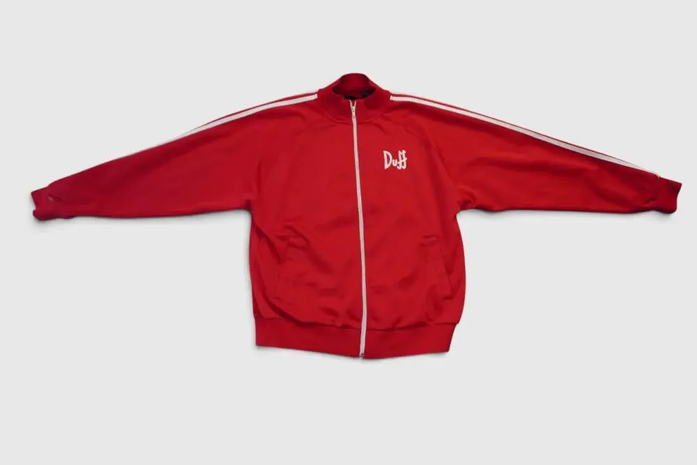 Vintage The Simpsons Duff Beer Jacket Mens Large Red Track Full Zip Graphic